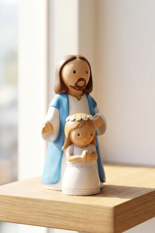 Little Drops of Water Miniature Saint Statue Walking With Jesus —  Girl Miniature Statue