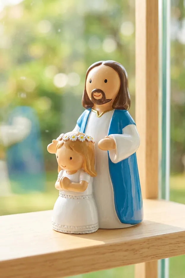 Little Drops of Water Miniature Saint Statue Walking With Jesus —  Girl Miniature Statue