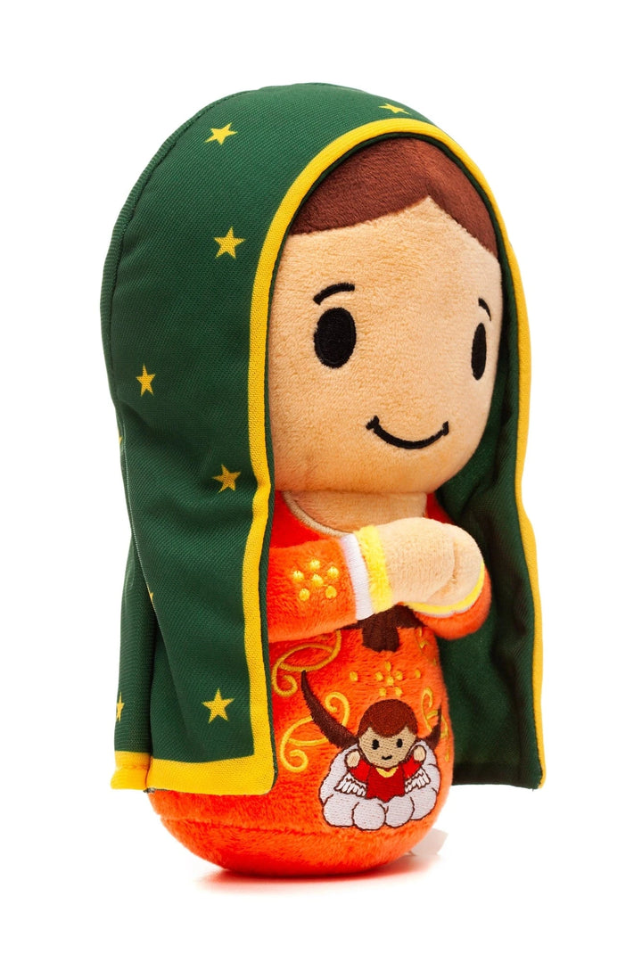 Our Lady of Guadalupe Catholic Plush Doll Virgin Mary Plush Side View - Little Drops of Water